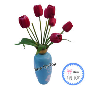 14369 Sky Blue Metal Vase With Floral design